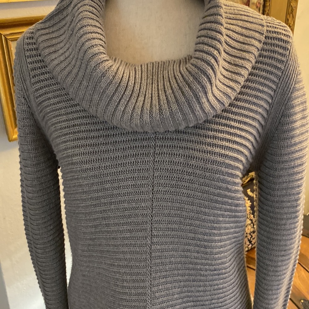 Calvin Klein Horizontal Ribbed Gray Cowl Neck Sweater - Picture 2 of 13